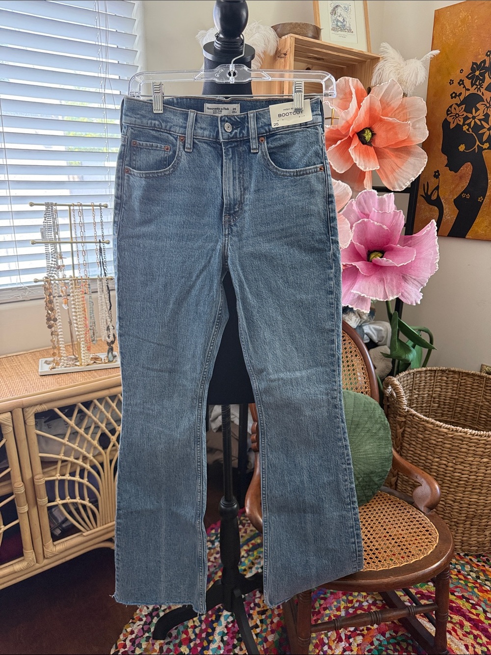 NWT Abercrombie & Fitch Light Fray Hem High Rise Bootcut Denim Jeans